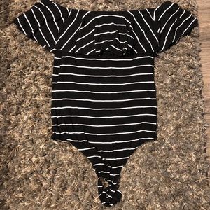 5/$30 Express striped ruffle bodysuit M